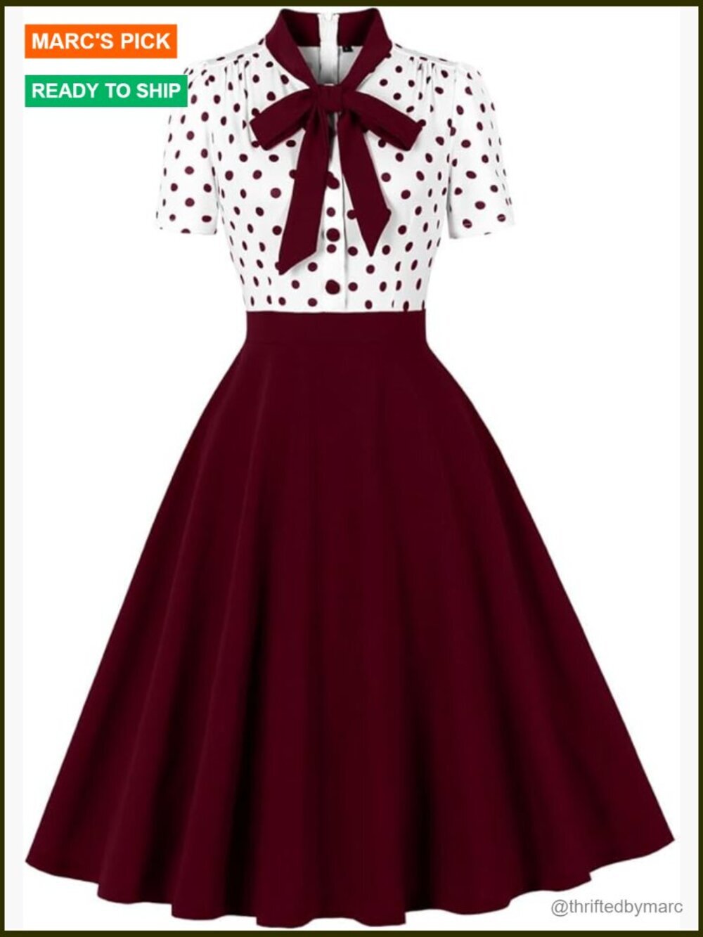 Vintage Tie Neck Polka Dot Cocktail Dress Swing Silhouette